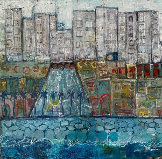 promenade, old world tropical, georgian, docksides, harbour walls, colour blue